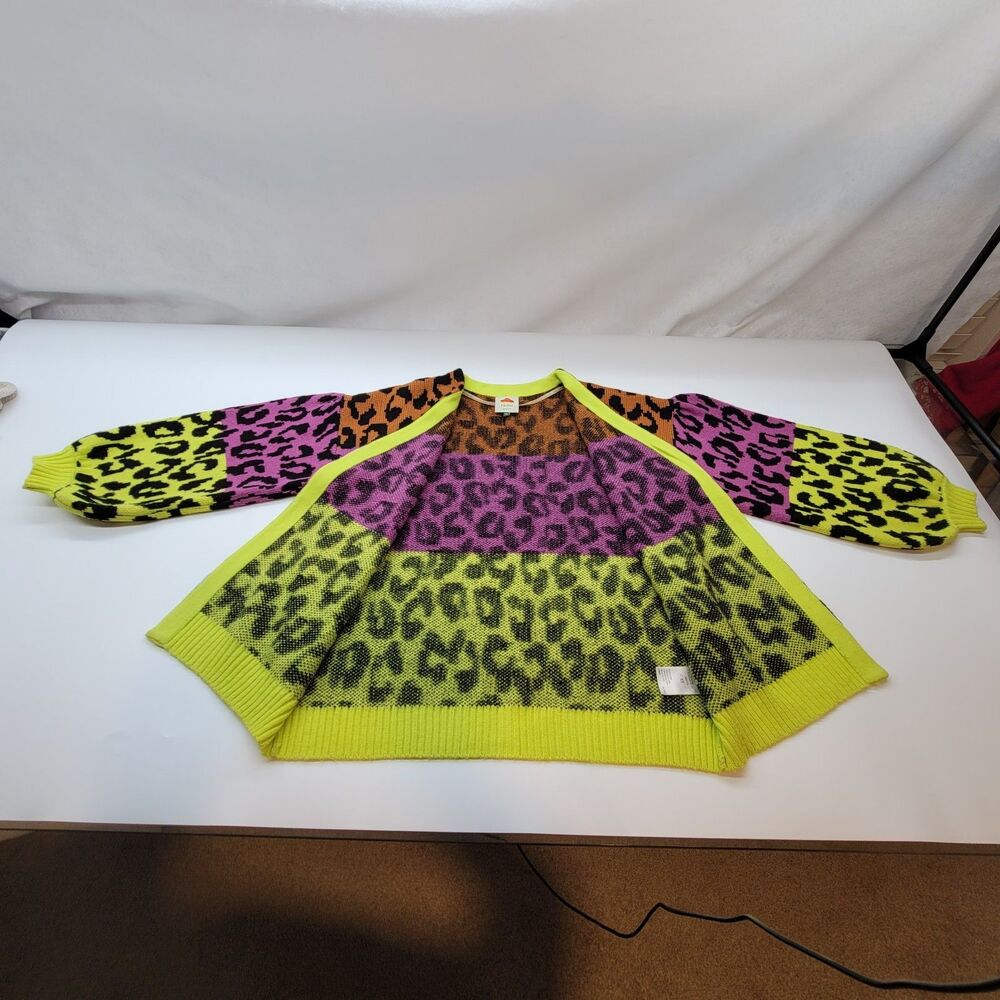 FARM Rio Mixed Leopards Cardigan XS Orange Purple Green Ombre Knit Open Front - Picture 4 of 15